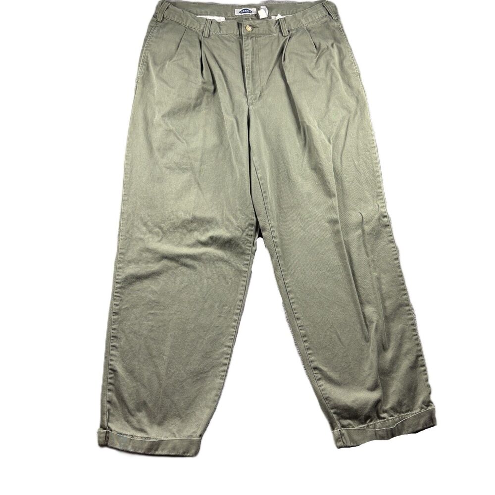 Old Navy Men Vintage Y2K Pants Chino Pleated Cuffed Olive Green 36x30 P145